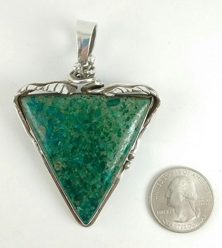 Sterling Silver Large Green Jasper Triangle Pendant Pin Brooch Artisan SOM'S - Picture 9 of 9