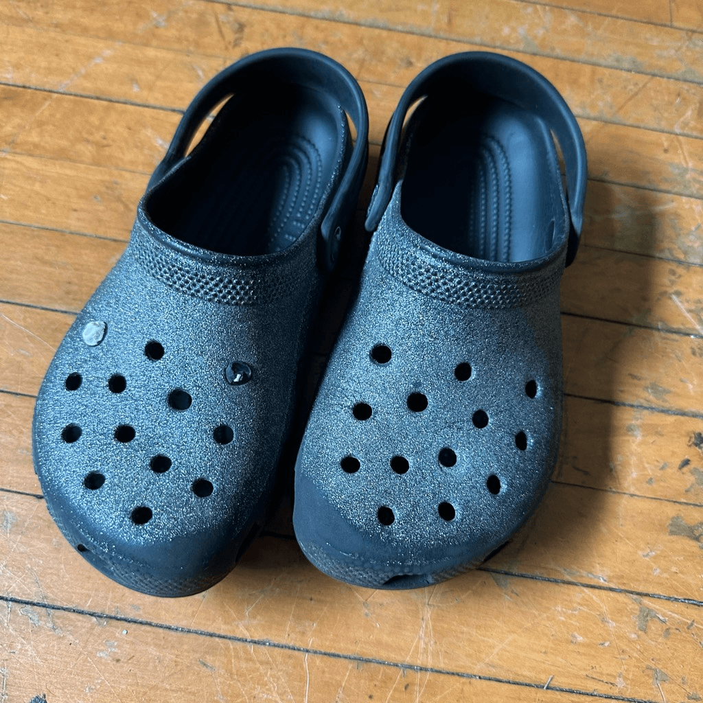 Crocs black silver glitter rubber washable slip on shoes