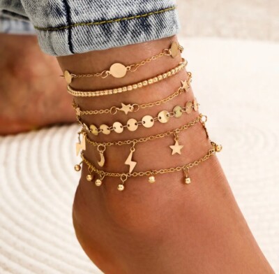 Women's Fashion Jewelry Gold Beach Layer Charm Anklet Bracelet