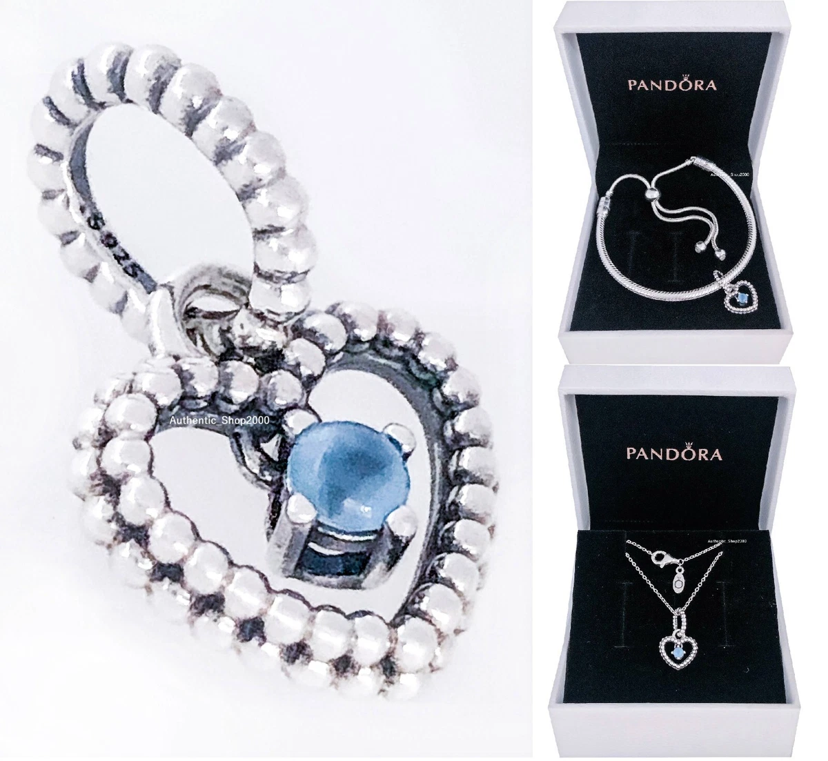 New PANDORA March Blue Heart Charm, Pendant Necklace Bracelet Gift 