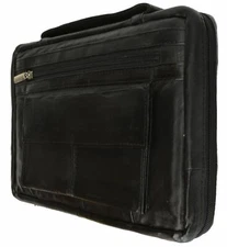 Black Genuine Leather Bible Organizer Book Cover Case Zippered Bag Large
