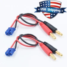 2pcs 4mm Bullet/Banana Connector to EC2 Charge Cable Lead for RC LiPO Battery