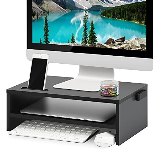 16.5 Inch 2-Tier Monitor Stand Riser with Printer Shelf for Desks-image
