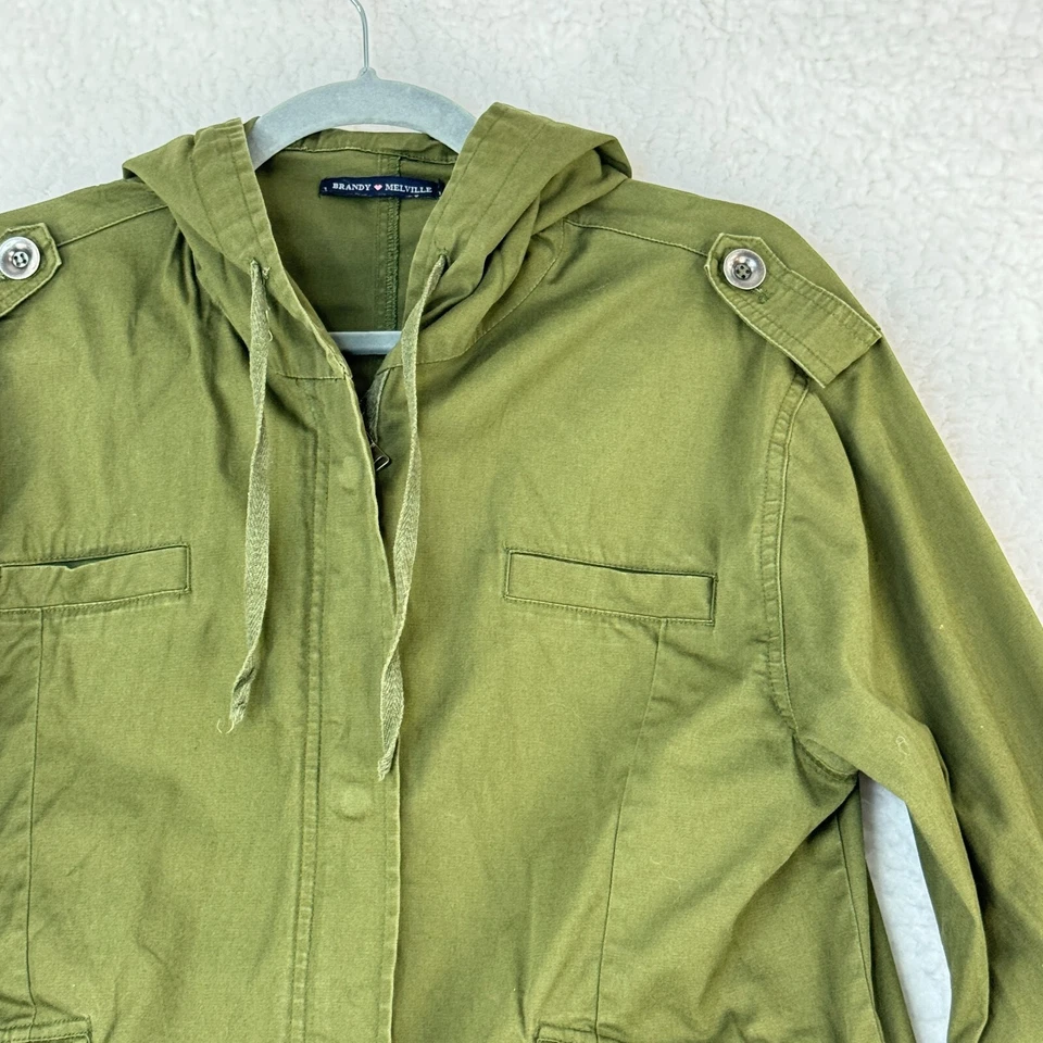 Brandy Melville Military Jacket Womens One Size Green Full Zip Hood Long Sleeve - Image 2 of 4