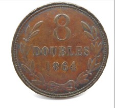 GUERNSEY 8 DOUBLES  1864    T-2   SNIFF,S  ANCIENT  COINS