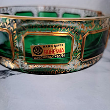 Bohemia Kristall Aschenbecher  Gr&uuml;n & Echtgold Tschechoslowakei 60er/70er