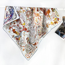 100 Silk Mulberry Shawl Scarf Bandana White petal Print 36'' Neckerchief Wrap
