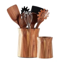 2 Pcs Wooden Utensil Holder 360° Rotating Kitchen Utensil Holder 7.3" and 5.7" 