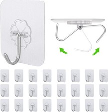 24 PCS Self Adhesive Hooks for Hanging - 33lbs Max, Transparent Stick on Hooks