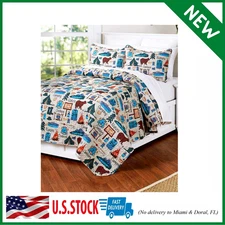 The Lakeside Collection Campsite Quilt Set with Retro Camping Print - 3-Pc. King
