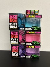 Nee Doh Lot de 6 - 3 jolis cubes et 3 boules fuzz rose violet bleu neuf Needoh