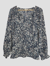Jessica Simpson Women's Blue Floral Blouse Top Tunic Size Large Balloon Sleeves