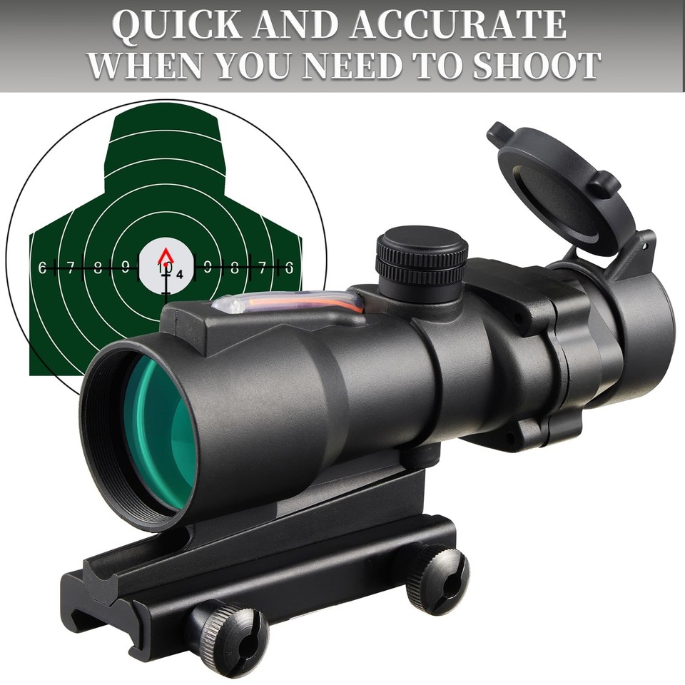 4X Prism Scope Optical Sight Red Fiber Reticle Sights Black (with ...