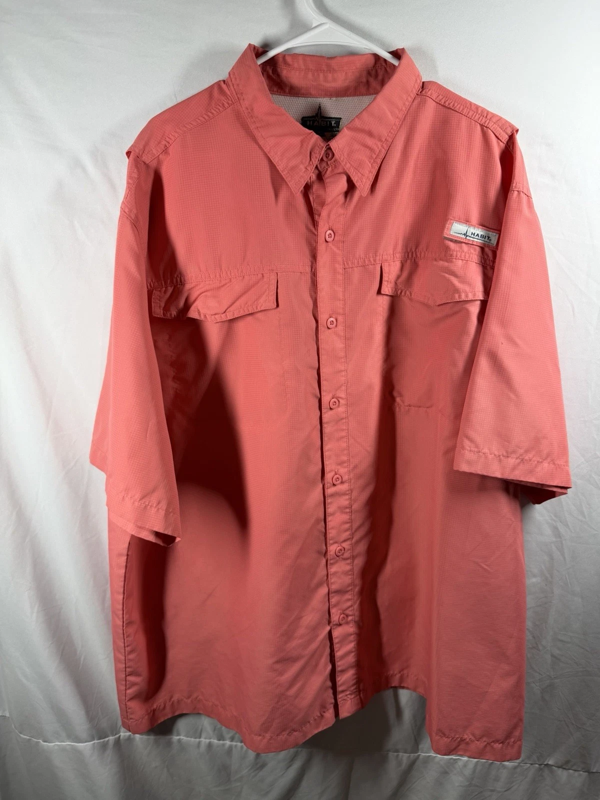 Habit Outdoors Fishing Shirt Mens 2XL Coral Pink Short Sleeve Ventilated PFG Sty