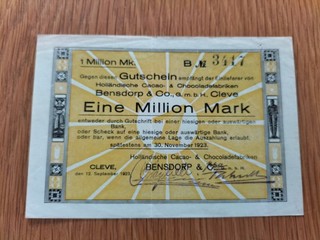 1 Million Mark Bensdorp & Co Schokoladefabrik Cleve 12.9.1923
