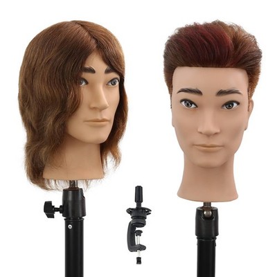 Stancia Barber Mannequin Head Male, Human 14 Inch, Dark Brown 