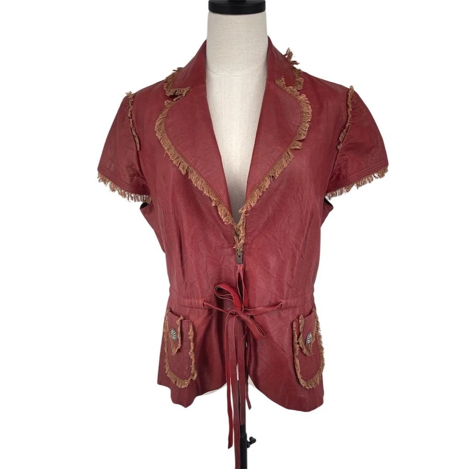 Chaqueta Double D Ranch de cuero rojo mantecoso con flecos ajustados occidentales L ver notas Foto 2 de 4