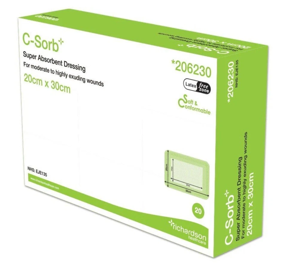 RICHARDSON HEALTHCARE C-Sorb 206230 Super Absorbent Management Sterile Dressing 20cm x 30cm x 20