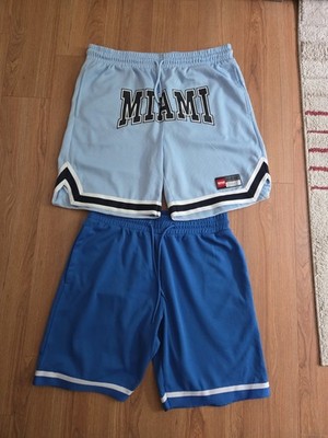 2 x Basketballshorts Gr. L / XL Kurze Hose Sport Fitness Blau Miami Print