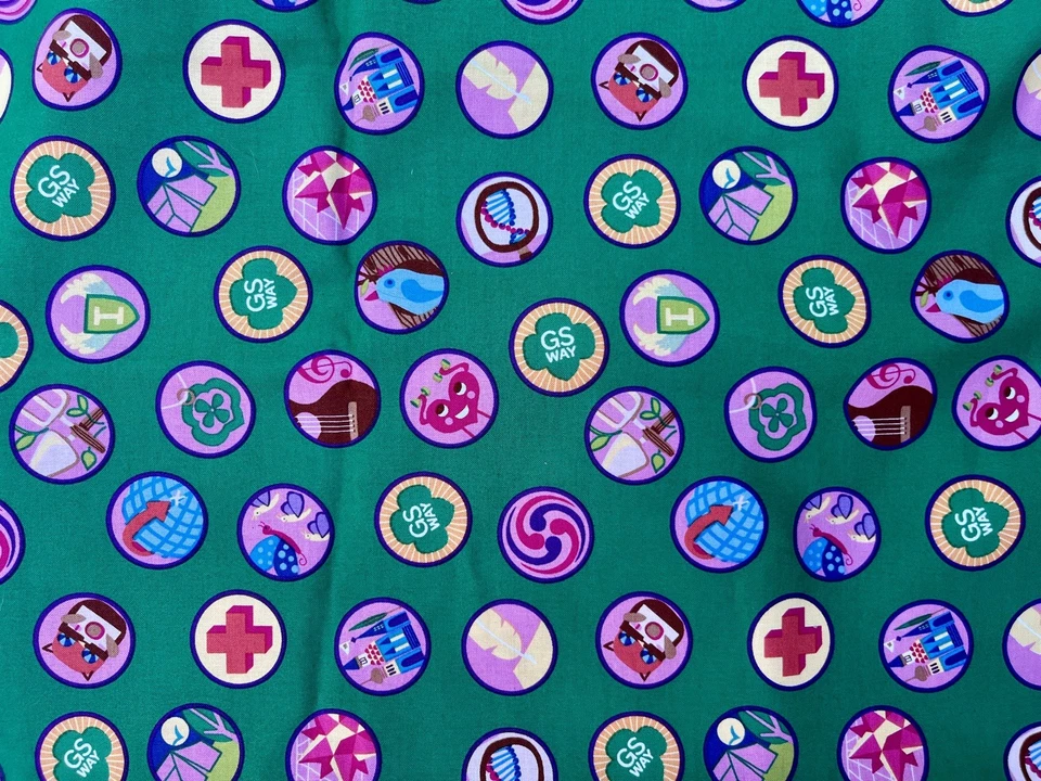 Girl Scouts Junior Badge Fabric - approx. 2.5 yards - Green Brownies Badges - Image 4 of 4