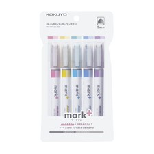 KOKUYO Pastel Highlighters, 2 Tone Chisel Tip 1 Count Pack of 5 , Assorted