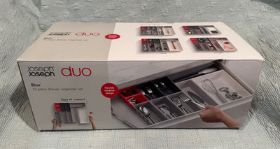 New! JOSEPH JOSEPH Blox Blocks Duo 10 Piece Drawer Organizer Set Red Gray White