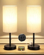 Plus Bedside Table Lamps Set of 2-3 Color Temperatures Pull Chain Lamp with A...