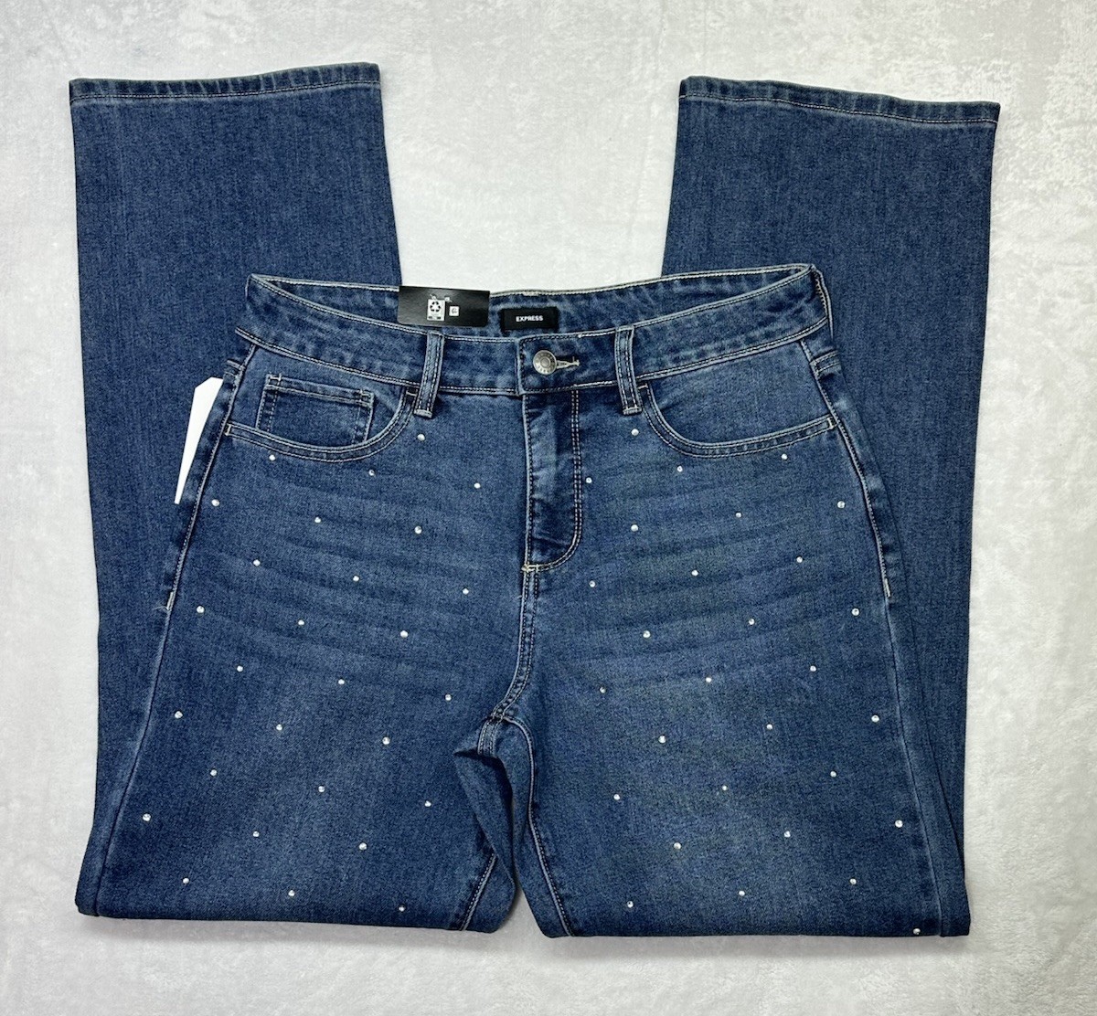 Express Women’s Size 4 Blue Studded Rhinestone Straight Leg Jeans