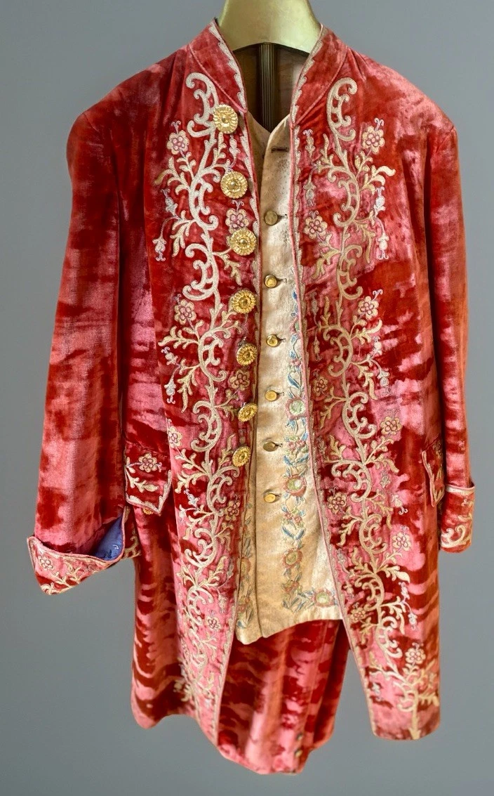 Antiguo disfraz de teatro c1880 abrigo de terciopelo rojo chaleco pantalones Boomsma Groningen