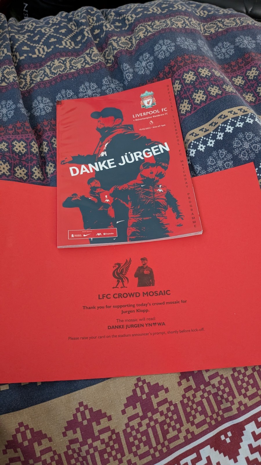 Jürgen Klopp Last Liverpool Game Programme and Mosaic Card  2023/24 Mint Rare