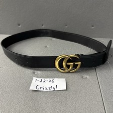 Classic Gucci Black Leather Belt Gold GG Authentic Size 95-38 95cm