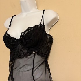 Shirley of Hollywood Vintage Lace Black Chemise Lingerie L