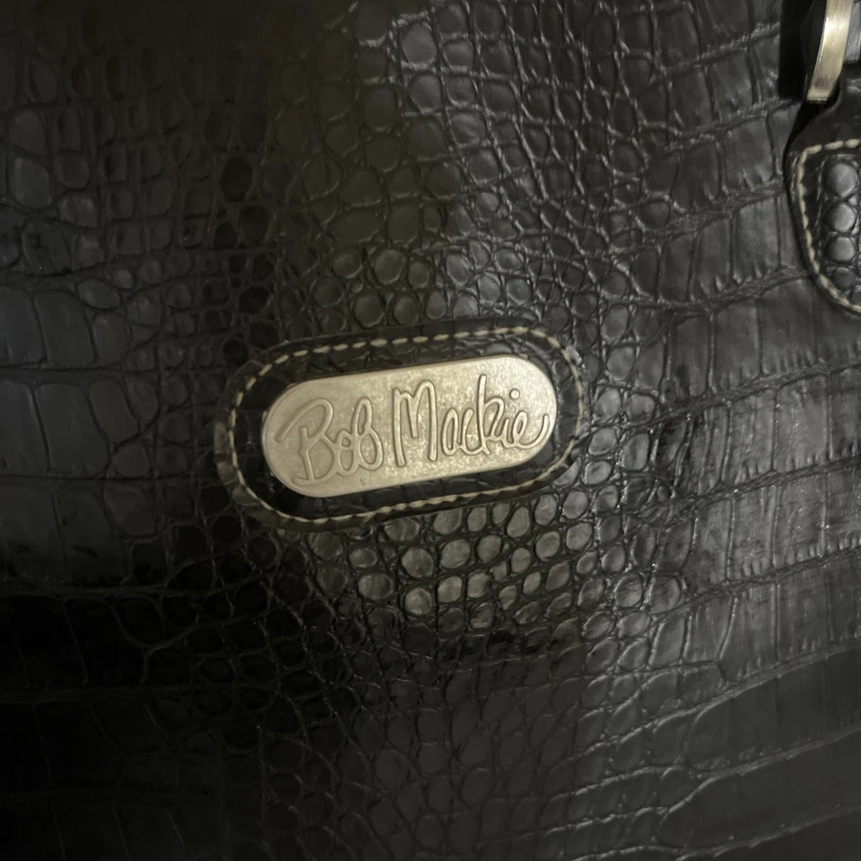 Bolso de Mano Bob Mackie Grande Imitación Cuero de Cocodrilo Negro Bolso de Viaje Foto 3 de 4