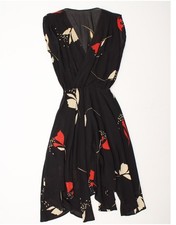 VINTAGE Womens Sleeveless Asymmetrical Dress UK 14 Medium Black Floral DP28