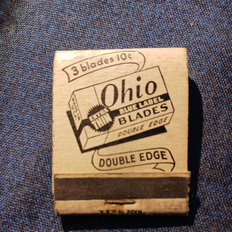 OHIO BLADES....3 BLADES FOR 10 CENTS....1950S...STRUCKED TWICE MISSING MATCHES