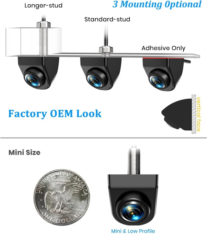 180° Front/Backup Camera, OEM Mini Style, Screw-Free Easy Install, Side/Rear Vie - Image 4 of 4