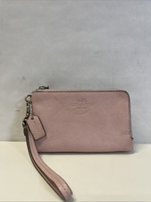 Vintage Coach Y2K Light Pink Pebbled Leather Wristlet Wallet Double Zipper
