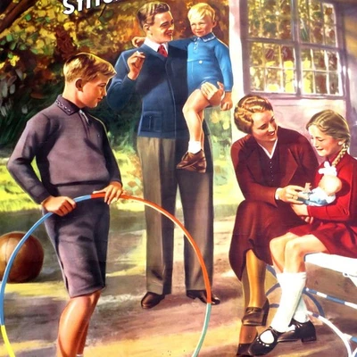 WOLLWIRKER Kleidung Antikes Reklame Plakat RAR Dresden um 1935 Kinder TOPZUSTAND - Bild 1 von 4