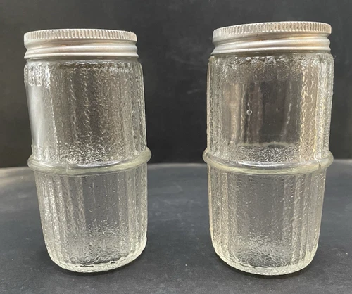 SET 2 SPICE CANNISTER! Vintage DEPRESSION GLASS kitchenware textured glass.