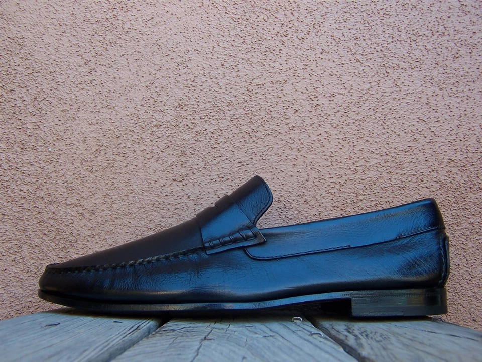Zapatos de vestir informales SANTONI para hombre de cuero negro italiano Penny mocasines talla 10EE Foto 3 de 4