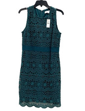 NWT Loft Dark Teal/Hunter Green Lined Crochet Women's Sleeveless Dress Size 4