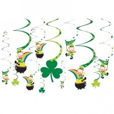 St. Patrick's Day Foil Hanging Swirl Decorations 12 Per Pack 5" to 7" Decoration