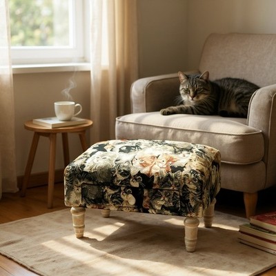 Katze Stoff Gobelin Ottomane Fußbank mit Schublade gepolstert Lounge Aufbewahrung Hocker UK