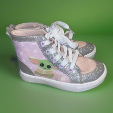 Disney Star Wars Baby Yoda Grogu Glitter Pink High Top Sneakers Girls SZ 11