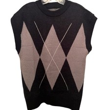 NEW Mens Black Argyle Sweater Vest Sleeveless Preppy Academia Classic Fit Size M