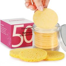 50-Count Compressed Facial Sponges with Storage Container, for Facial Cleansing,