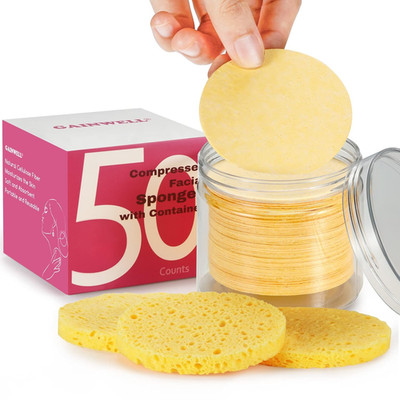 50-Count Compressed Facial Sponges with Storage Container, for Facial Cleansing,