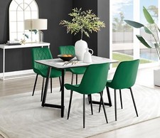 Image of Carson White Dining Table, Marble Effect & 4 Pesaro Black Leg Chairs, Ergonomic