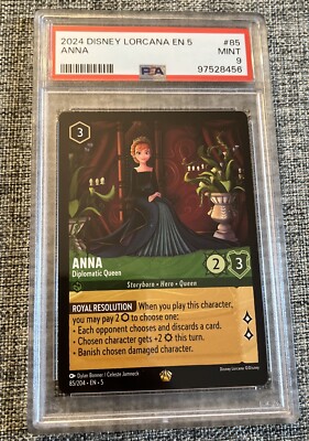 anna lorcana card 2024 DISNEY LORCANA SHIMMERING SKIES #85 ANNA DIPLOMATIC QUEEN PSA 9 MINT