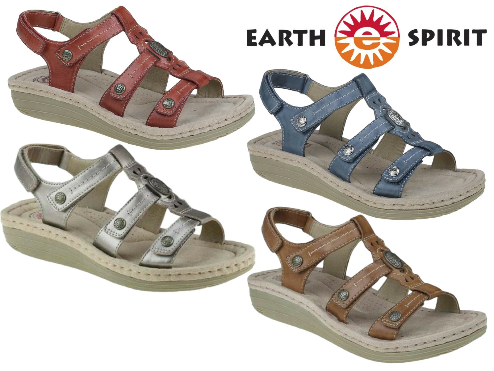 Ladies Earth Spirit Sandals Leather Summer Comfort Wedge Touch Fastening  Shoes | eBay